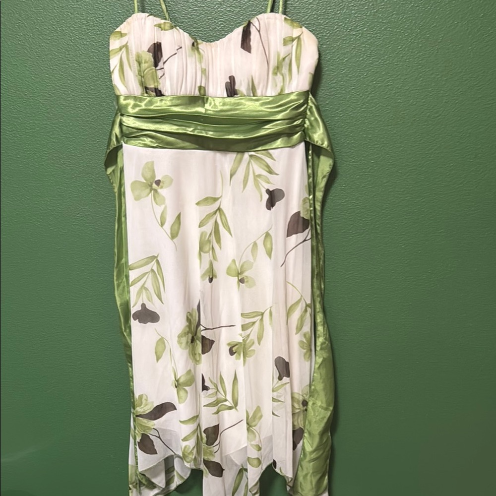 Floral Strapless Dress with Green Accents